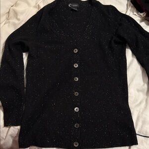 Black Cashmere Button-Up Cardigan